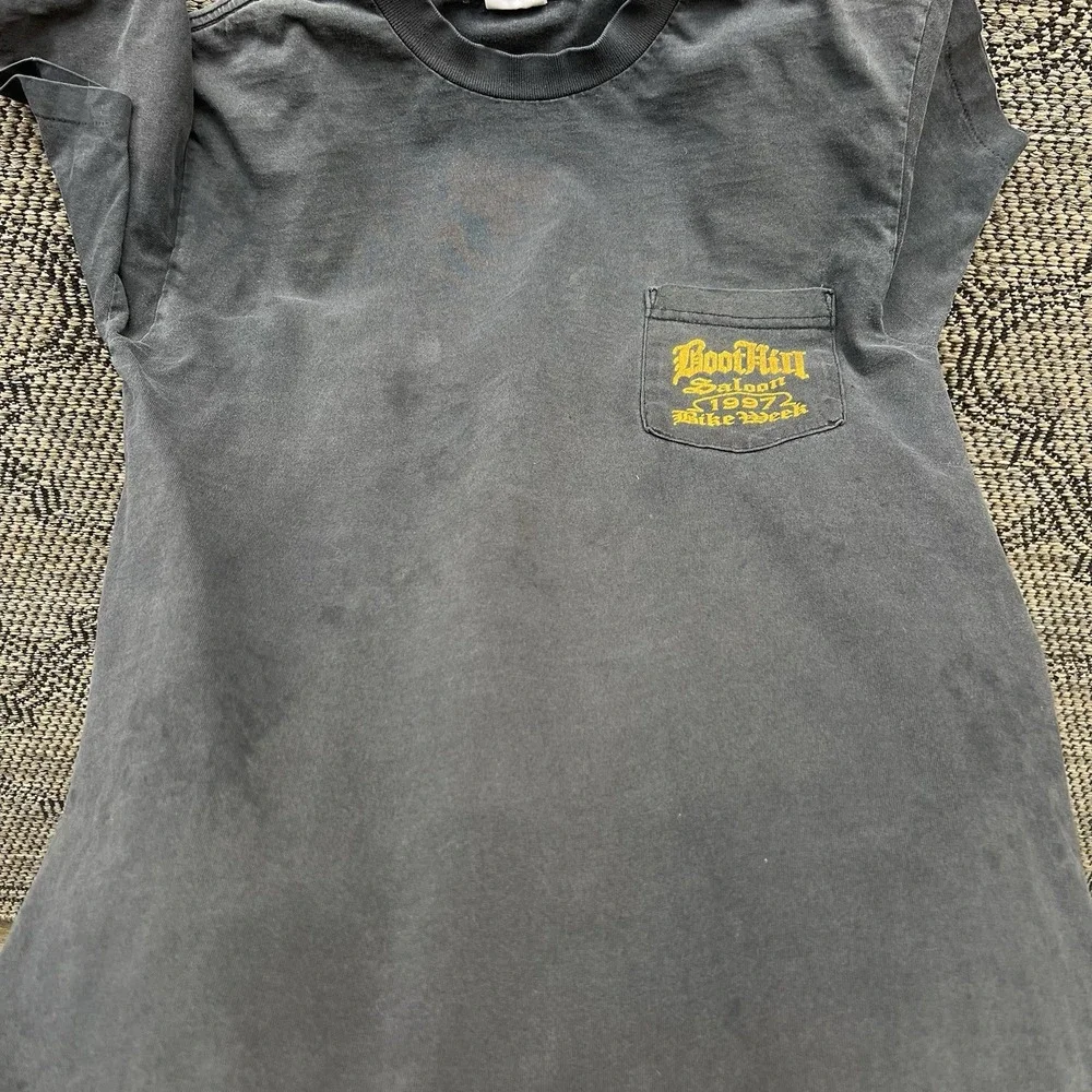 Vintage Boot Hill Bike Week Shirt Men's Medium Black Biker Pocket Daytona Biker - Picture 5 of 8